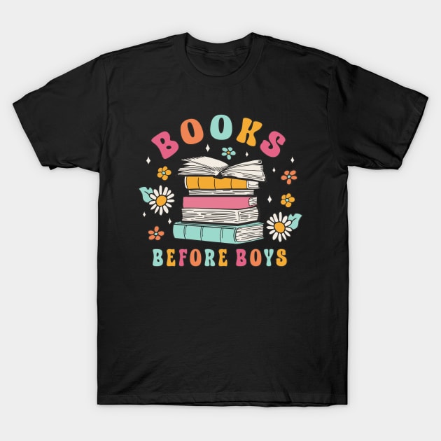 Books Before Boys Funny Book Lover Girls T-Shirt by FloraLi